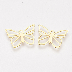 Real 18K Gold Plated Brass Charms, Butterfly, Nickel Free, Real 18K Gold Plated, 11x15x0.3mm, Hole: 1mm