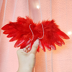 Red Mini Doll Angel Wing Feather, with Polyester Rope, for DIY Moppet Makings Kids Photography Props Decorations Accessories, Red, 90x210mm