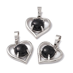 Obsidienne Pendentifs en obsidienne naturelles, charmes de coeur, avec les accessoires en laiton de tonalité de platine, sans cadmium et sans nickel et sans plomb, 21.5x19.5x7.5~8mm, Trou: 7.5x5mm