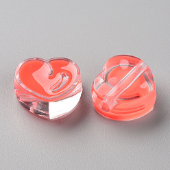 Tomato Transparent Enamel Acrylic Beads, Heart, Tomato, 20x21.5x9mm, Hole: 3.5mm