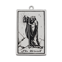 Stainless Steel Color 201 Stainless Steel Pendants, Laser Engraved Pattern, Tarot Card Pendants, The Hermit IX, 40x24x1mm, Hole: 2mm
