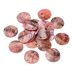 Pink Spray Painted Natural Akoya Shell Pendants, Mother of Shell, Flat Round Charms, Pink, 20.5x1~3mm, Hole: 1.5mm