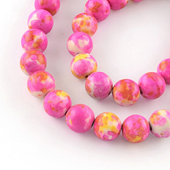 Deep Pink Dyed Natural Ocean White Jade Round Bead Strands, Deep Pink, 6mm, Hole: 1mm, about 62pcs/strand, 15.7 inch