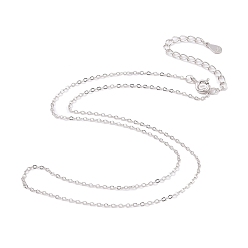 Rhodium Plated Rhodium Plated 925 Sterling Silver Flat Cable Chain Necklace, with S925 Stamp, for Beadable Necklace Making, Long-Lasting Plated, Platinum, 14.21 inch(36.1cm)