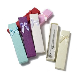 Color mezclado Cajas de collar de la joyería de cartón, Rectángulo con bowknot, color mezclado, 21.2x4.3x2.3 cm