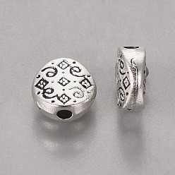 Argent Antique Perles en alliage de style tibétain, sans plomb et sans cadmium, plat rond, argent antique, 7x7x3mm, Trou: 1.5mm