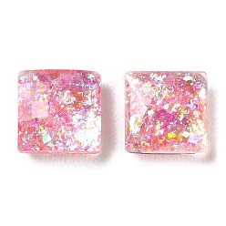Pink Resin Imitation Opal Cabochons, Single Face Faceted, Square, Pink, 8x8x3.5mm