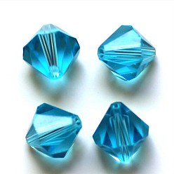 Cyan Imitation Austrian Crystal Beads, Grade AAA, Faceted, Bicone, Cyan, 6x6mm, Hole: 0.7~0.9mm