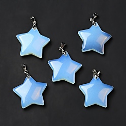 Opalite Opalite Pendants, with Platinum Tone Brass Findings, Star Charm, 29x30x8mm, Hole: 6x4mm