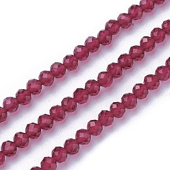 Crimson Faceted Glass Beads Strands, Round, Crimson, 3~3.5mm, Hole: 0.5mm, about 115~130pcs/strand, 14.5~16.1 inch(37~41cm)