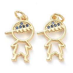Real 18K Gold Plated Brass Micro Pave Blue Cubic Zirconia Pendants, Long-Lasting Plated, Boy, Real 18K Gold Plated, 18.5x11x1.5mm, Hole: 3.6mm