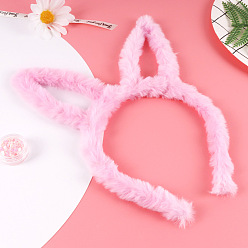 Rose Brumeux Adorables bandes de cheveux en tissu avec des oreilles de lapin à fourrure, accessoires de cheveux pour les filles, rose brumeuse, 160x140x20mm