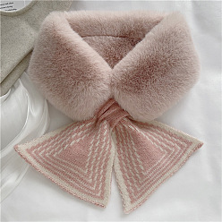 BrumosaRosa Bufanda de poliéster con cuello adornado de piel sintética para mujer, abrigo de bufanda de cuello de invierno otoño, patrón de triángulo, rosa brumosa, 750x140 mm
