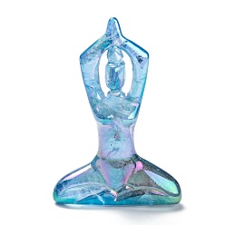 Bleu Ciel Foncé Galvanoplastie décorations de déesse de yoga en cristal de quartz naturel, cadeau de guérison de cristal reiki, décorations d'affichage à la maison, bleu profond du ciel, 13~14x49~51x73mm
