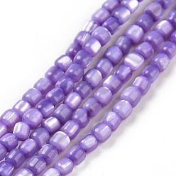 Púrpura Media Hebras de cuentas de concha de trochus natural, teñido, columna, púrpura medio, 3.5x3.5 mm, agujero: 0.8 mm, sobre 113 unidades / cadena, 15.59'' (39.6 cm)
