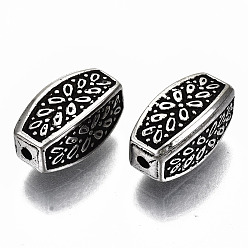 Antique Silver CCB Plastic Beads, Cuboid with Flower, Antique Silver, 13x6.5x6.5mm, Hole: 1.5mm, about 1000pcs/500g
