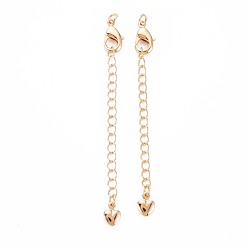 Real 18K Gold Plated Brass Chain Extender, with Curb Chains and Heart Charms & Lobster Claw Clasps, Nickel Free, Real 18K Gold Plated, 70~75mm, Clasp: 12x7x2.5mm