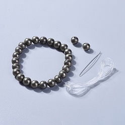 Pyrite Bracelets extensibles en perles de pyrite naturelles, boite d'emballage, 2-1/8 pouce (5.3 cm)