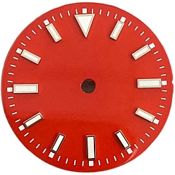 Red Luminous Glow in the Dark Brass Clock Face Dial, Flat Round, Red, 29mm