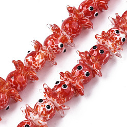Red Handmade Bumpy Lampwork Beads Strands, Octopus, Red, 15~20x22~24x22~24mm, Hole: 1.6mm, about 30pcs/strand, 17.72 inch~21.65 inch(45~55cm)