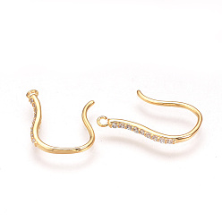 Real 18K Gold Plated Brass Micro Pave Cubic Zirconia Earring Hooks, with Horizontal Loop, Nickel Free, Real 18K Gold Plated, 17x2x1.5mm, Hole: 1mm, 18 Gauge, Pin: 1mm