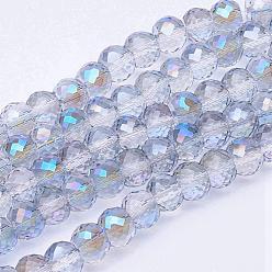 Rainbow Plated Electroplate Transparent Glass Beads Strands, Half Rainbow Plated, Faceted, Drum, Rainbow Plated, 8x6mm, Hole: 1mm, about 40pcs/strand, 9.4 inch