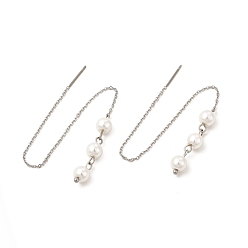 Color de Acero Inoxidable Hilo de oreja con cuentas de perlas de vidrio, 304 joyas de acero inoxidable para mujer, color acero inoxidable, 141 mm, pin: 0.7 mm