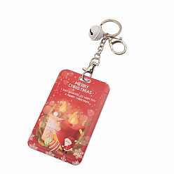 Santa Claus Christmas Themed Plastic Keychain Card Sleeve, with Keychain Clasp and Bell, for Bus Pass Work Badge Card Holders, Santa Claus, 110x70mm