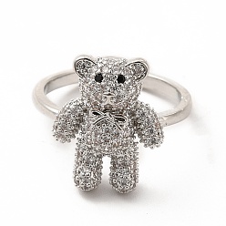 Платина Открытое кольцо-манжета медведя из кубического циркония, золотые латунные украшения для женщин, платина, внутренний диаметр: 17 мм