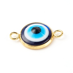 Golden Resin Evil Eye Links Connectors, with 304 Stainless Steel Settings, Golden, 13.5x21x4.5mm, Hole: 2.3mm