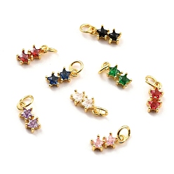 Mixed Color Brass Cubic Zirconia Charms, Real 18K Gold Plated, Cadmium Free & Lead Free, Double Star, Mixed Color, 12x5x3mm, Hole: 3.8mm
