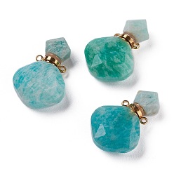 Amazonite Rhombus Natural Amazonite Perfume Bottle Pendants, with 304 Stainless Steel Findings, Faceted, Golden, 26~27x17~17.5x8~8.5mm, Hole: 1.4mm, Capacity: about 2ml(0.06 fl. oz)