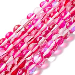 Deep Pink Synthetic Moonstone Beads Strands, Round, Deep Pink, 8mm, Hole: 1mm, about 48pcs/strand, 14.57''~15.35''(37~39cm)