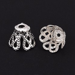 Silver Multi-Petal Filigree Iron Bead Caps, Silver Color Plated, 6.5x8.5mm, Hole: 2mm