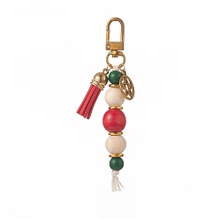 Couleur Mélangete Décoration de pendentif pompon perlé en bois, avec fermoirs pivotants en alliage et rond plat avec breloques étoiles, couleur mixte, 113mm, Trou: 10x7mm