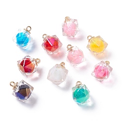 Mixed Color Acrylic Pendants, Bead in Bead, Polygon, Mixed Color, 19.5x15x14.5mm, Hole: 2mm