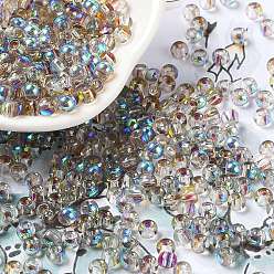 Gris Clair Perles de rocaille en verre, demi-plaqué, couleurs transparentes arc, trou rond, ronde, gris clair, 4x3mm, Trou: 1.2mm, 7500 pcs / livre