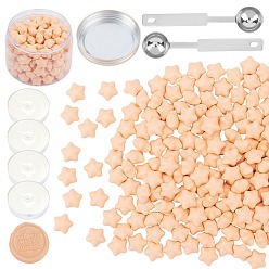 PeachPuff CRASPIRE Sealing Wax Particles Kits for Retro Seal Stamp, with Stainless Steel Spoon, Candle, Plastic Empty Containers, PeachPuff, 9mm, 200pcs