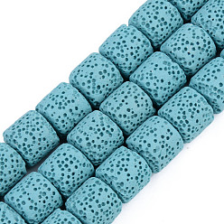 Dark Turquoise Synthetic Lava Rock Beads Strands, Dyed, Column, Dark Turquoise, 10x10mm, Hole: 2mm, about 39pcs/strand, 15.35 inch(39cm)