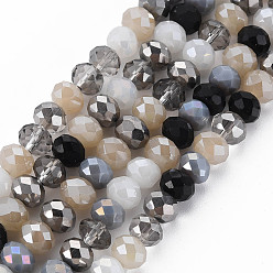 Blé Perles en verre electroplate, de couleur plaquée ab , facette, rondelle, blé, 7.5~8x6mm, Trou: 1.5mm, Environ 69~72 pcs/chapelet, 16.54 pouces~17.24 pouces (42cm~43.8cm)