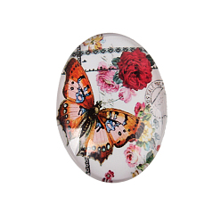 Colorful Butterfly Printed Glass Oval Cabochons, Colorful, 25x18x6mm