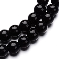 Negro Vidrio hebras de perlas redondas, negro, 10 mm, agujero: 1 mm, sobre 32 unidades / cadena, 11 pulgada