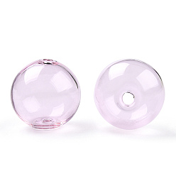 Pink Cuentas de globo de vidrio de borosilicato alto de golpe transparente, rondo, para diy deseo botella colgante cuentas de vidrio, rosa, 18x17 mm, agujero: 2 mm