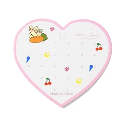 Pearl Pink Heart Shaped Paper Earring Display Cards, Rabbit Print Jewelry Display Cards for Earring Stud, Pearl Pink, 9.3x10.3x0.05cm, Hole: 1.5mm and 7mm