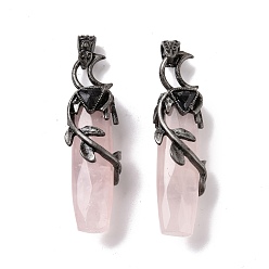 Rose Quartz Natural Rose Quartz Big Pendants, with Rack Plating Brass Findings, Cadmium Free & Lead Free, Faceted, Column with Branch, 55.5~57x15x13.5~14mm, Hole: 6x4mm