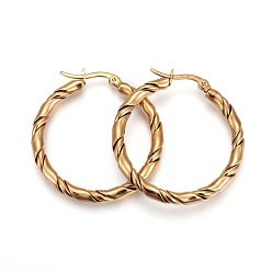Golden 304 Stainless Steel Hoop Earrings, Hypoallergenic Earrings, Ring, Twisted, Golden, 36x35x3.5mm, Pin: 1mm