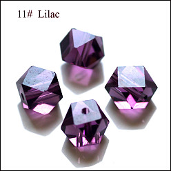 Pourpre Imitations de perles de cristal autrichien, grade de aaa, facette, perles de cube sans coin, pourpre, 4x4x4mm, Trou: 0.7~0.9mm