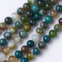 Mixed Color Natural Grade A Striped Agate/Banded Agate Beads Strands, Dyed & Heated, Round, Mixed Color, 10mm, Hole: 1.2mm, about 47pcs/strand, 14.9 inch(38cm)