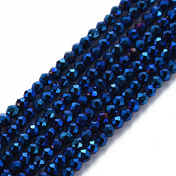 Azul Chapado Hilo de cuentas de vidrio electroplated, facetados, Rondana plana, azul chapado, 2 mm, agujero: 0.5 mm, sobre 192~194 unidades / cadena, 12.99~13.39 pulgadas (33~34 cm)