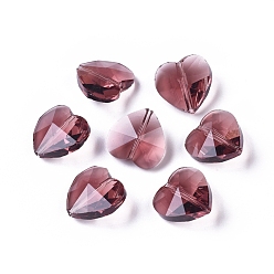 Marrón Perlas de vidrio transparentes, facetados, corazón, marrón, 14x14x8~9 mm, agujero: 1~1.2 mm